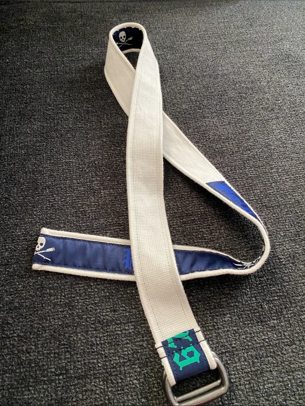 Polo Ralph Lauren Skull & Crossed Oars '67' D-Ring Belt- Blue/White/Green